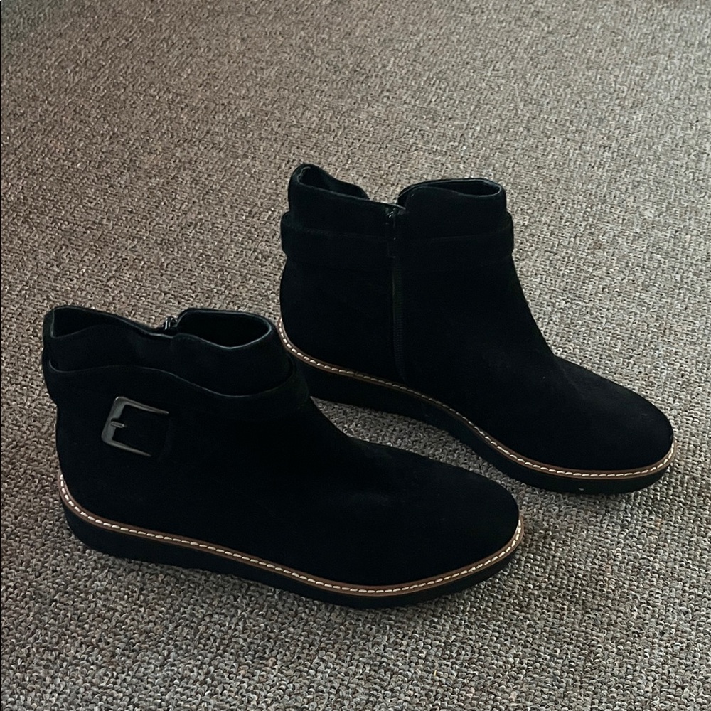 Naturalizer Black Suede Ankle Boots with Buckle